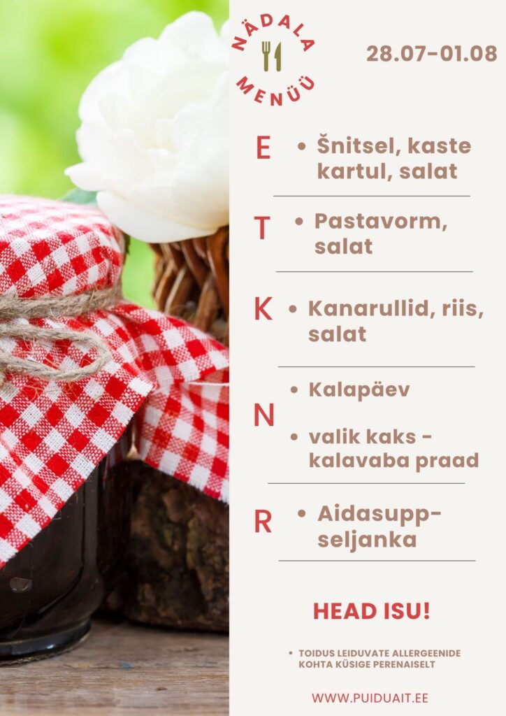 Puiduaida menüü